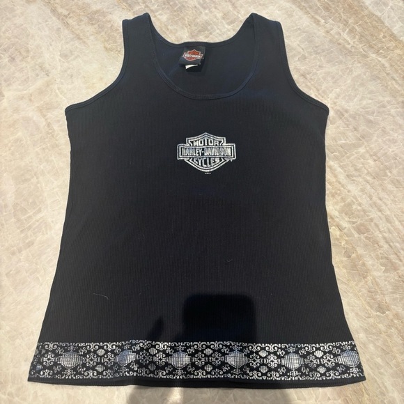 Harley-Davidson Tops - Vintage Harley-Davidson Graceland Tank Top – Y2K Ribbed Knit Black Biker Shirt